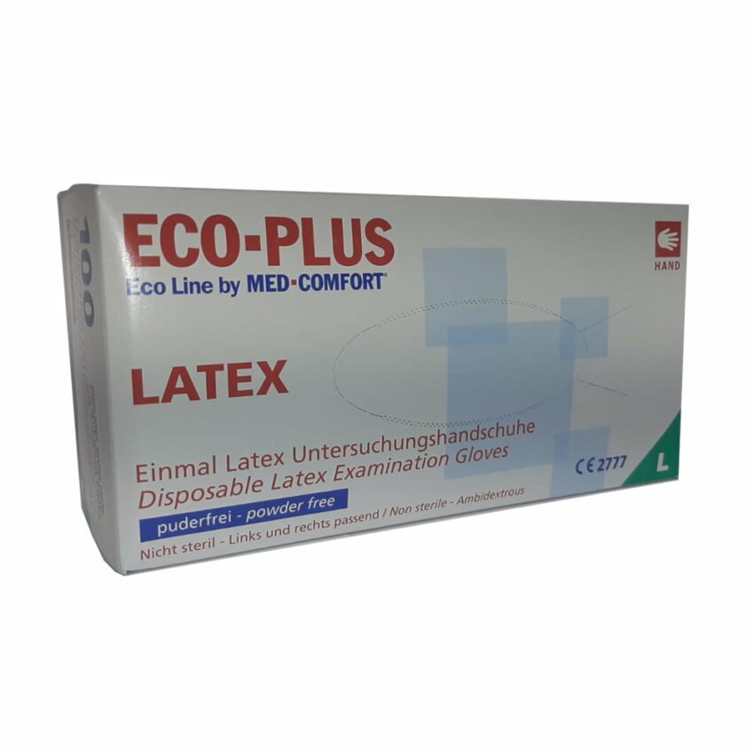 EcoPlus L Перчатки медицинские диагностические латексные ECO PLUS без пудры / нестерильные N100, размер L.