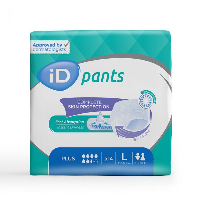 iD Pants Plus L uzvelkamās biksītes urīna nesaturēšanai, 14 gab.