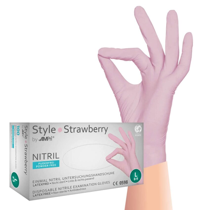 Cimdi diagnostiskie, nitrila, nepūderetie "STYLE Strawberry" XS izmērs, 01185-XS, 100 gab.