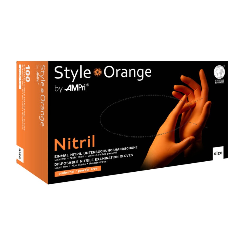 Cimdi diagnostiskie, nitrila, nepūderetie "STYLE ORANGE" XS-L izmēri, 100 gab.