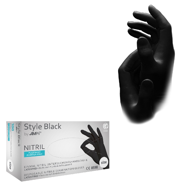 Cimdi diagnostiskie nitrila bez pūdera "STYLE BLACK" L izmērs, 01181-L, iepakojumā; 100 gab.