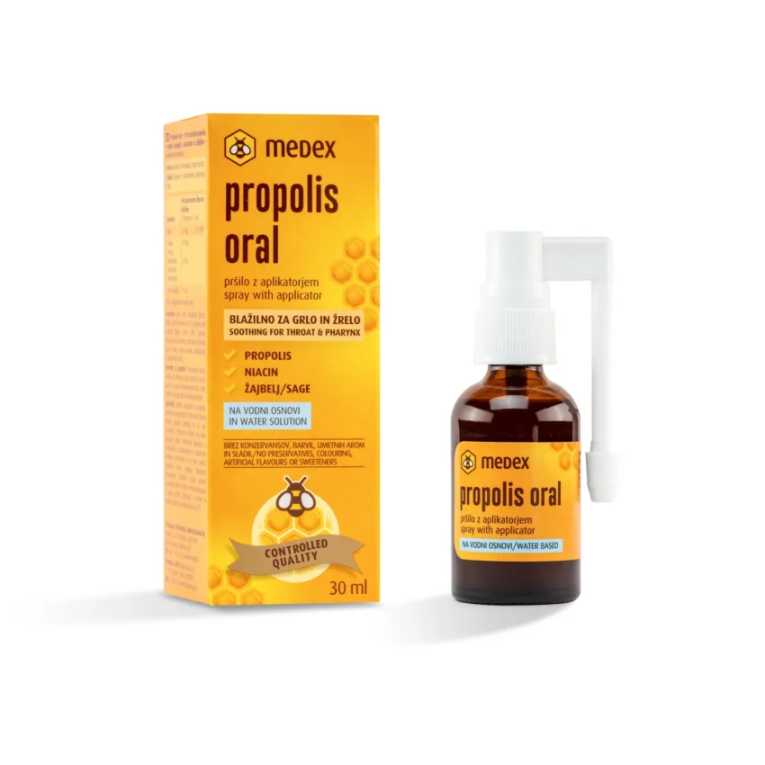 32218_PROPOLISORALPRŠILONAVODNIOSNOVI30ML_Embalaža PRODUKT_v1 MEDEX Propolis oral Спрей с распылителем, на водяной основе, 30мл